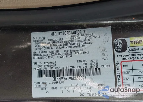 2006 Lincoln Zephyr z USA, uszkodzony, nr VIN 3LNHM26196R658827